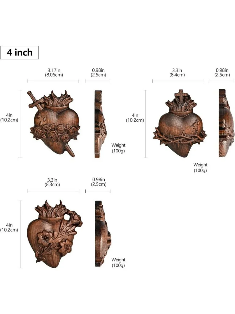 Handmade Wooden Sacred Hearts Wall Decor Set | 3pcs Beechwood Art with Hooks